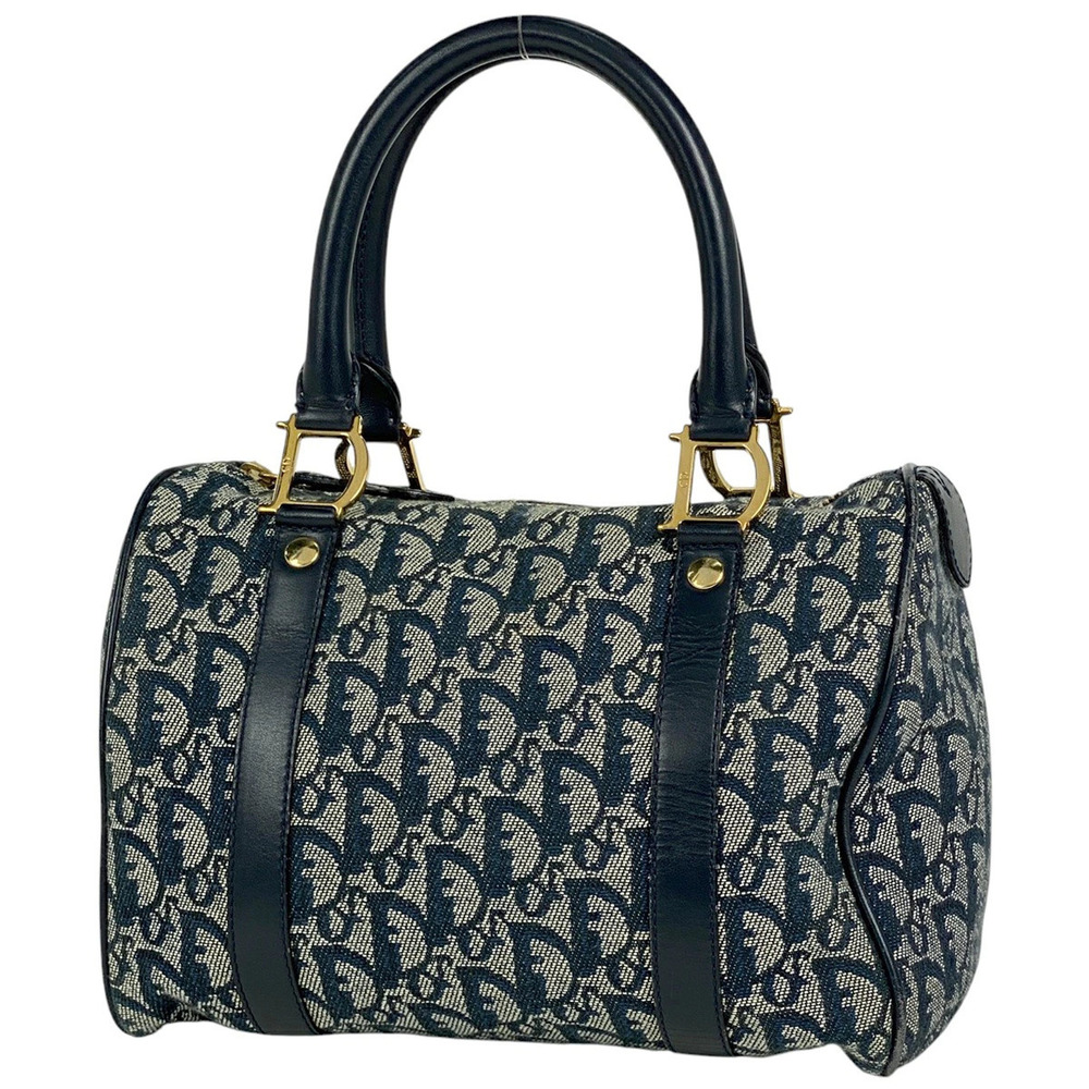 Christian Dior Trotter Handbag Boston Canvas Navy Blue